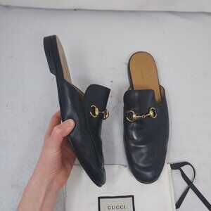 Gucci Men's Black Leather Slip-On Loafers with Goldtone Horsebit